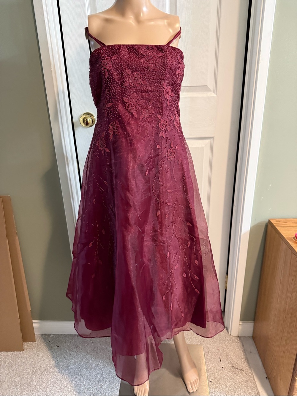 Vintage Y2K Good Girl USA Formal Maxi Dress Size 12 Layered Taffeta Beaded Bow